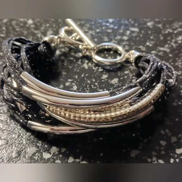 Black & Silver Bracket Bracelet, 7.25" length - Picture 1 of 4